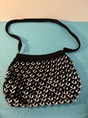 Handcrafted Pop Tab Crochet Shoulder Bag - Black